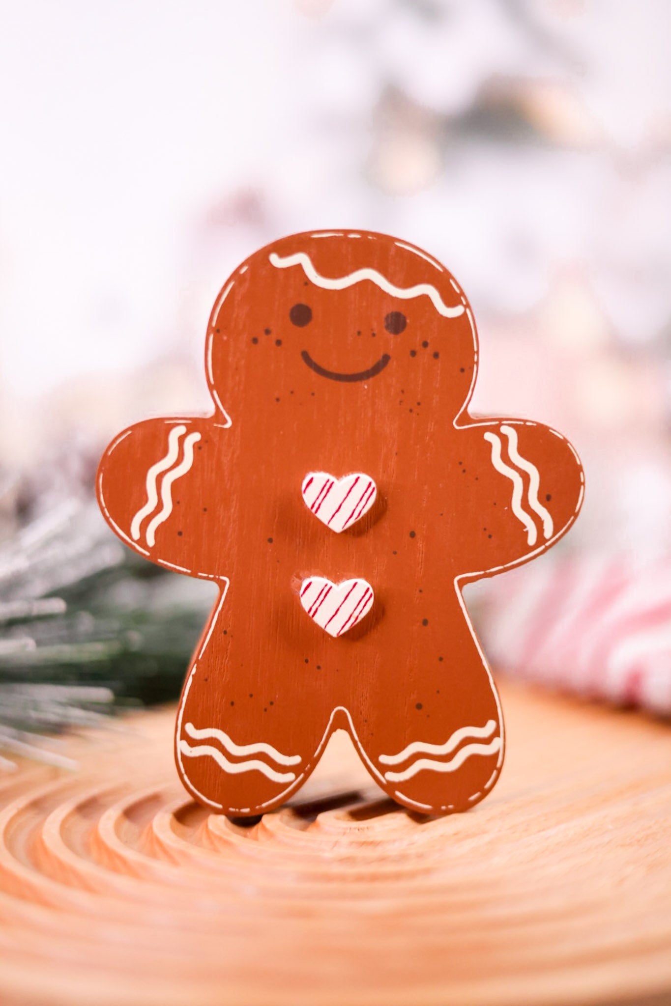 Reversible Chunky Wooden Gingerbread Boy Tabletop Decoration