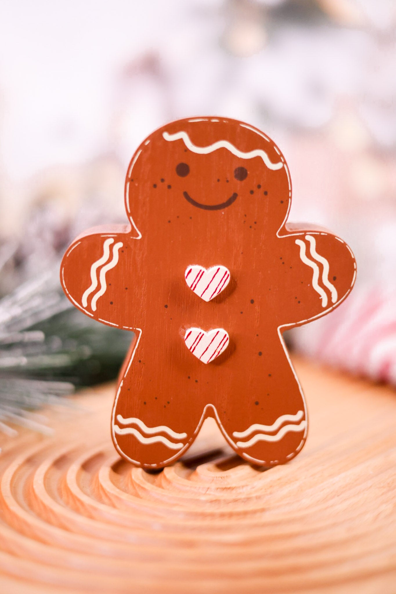 Reversible Chunky Wooden Gingerbread Boy Tabletop Decoration