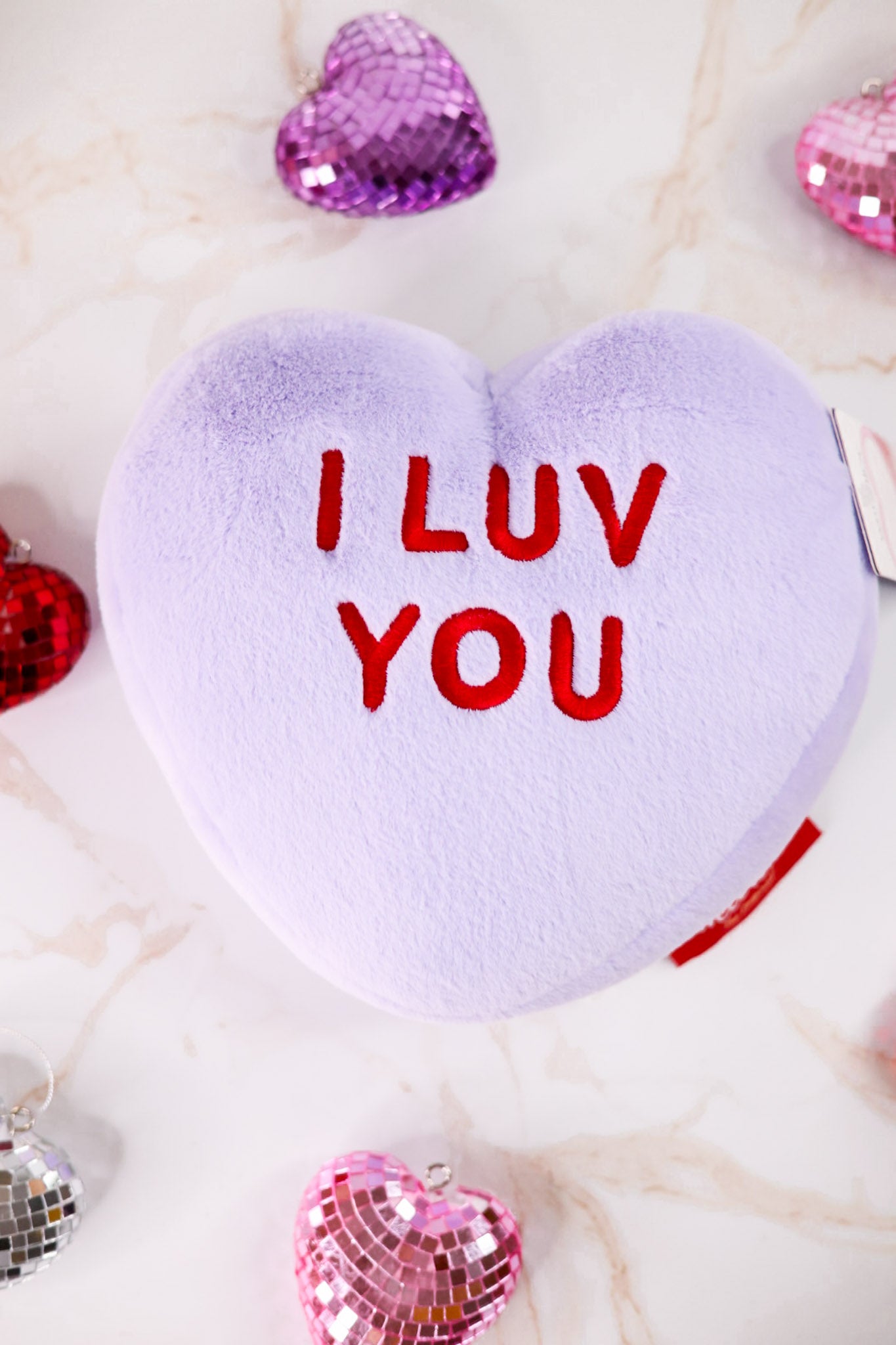 Purple "I Luv You" Licensed Conversation Heart Warmie