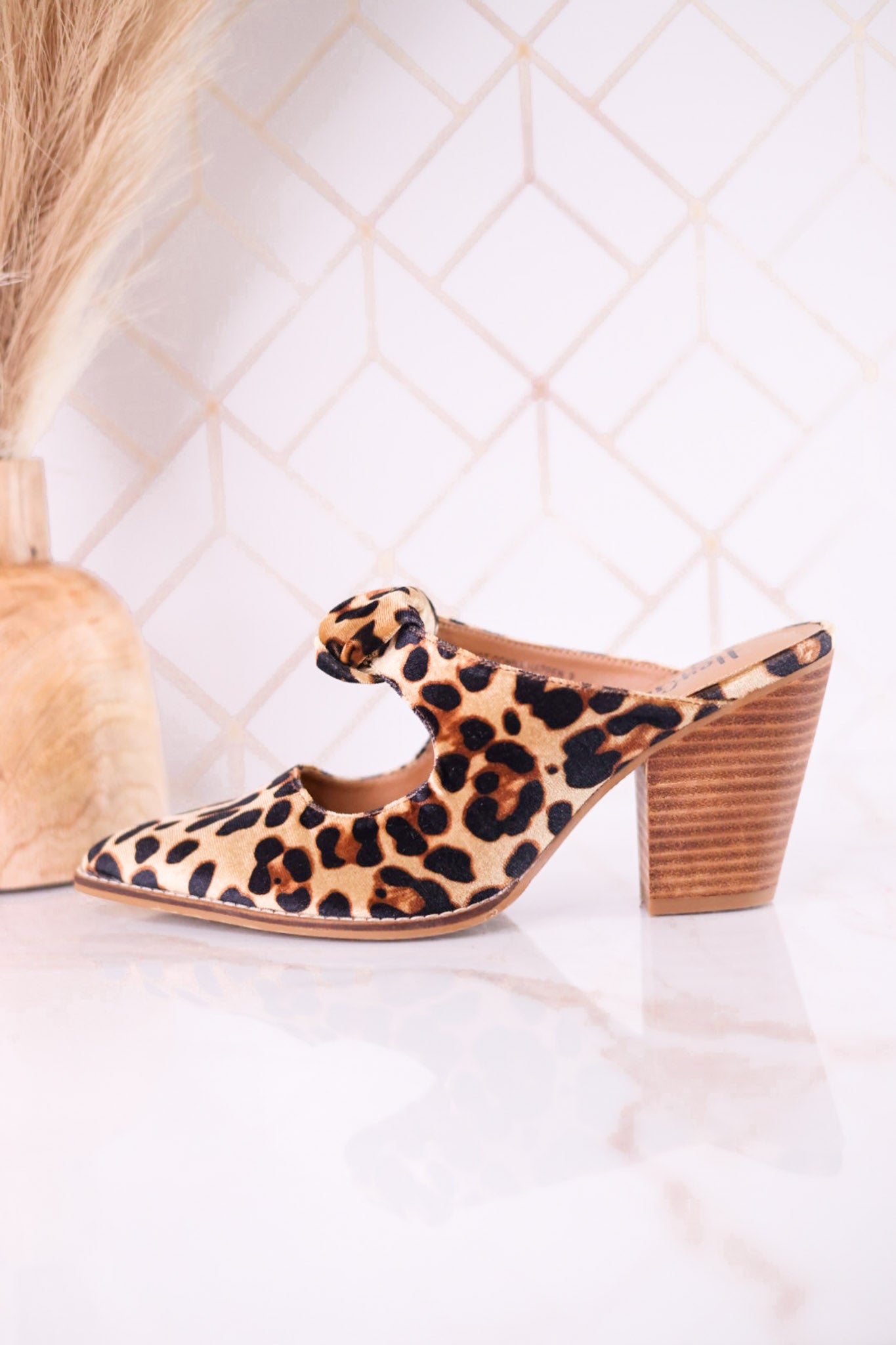 Knot Gonna Happen Leopard Velvet Mule Heels