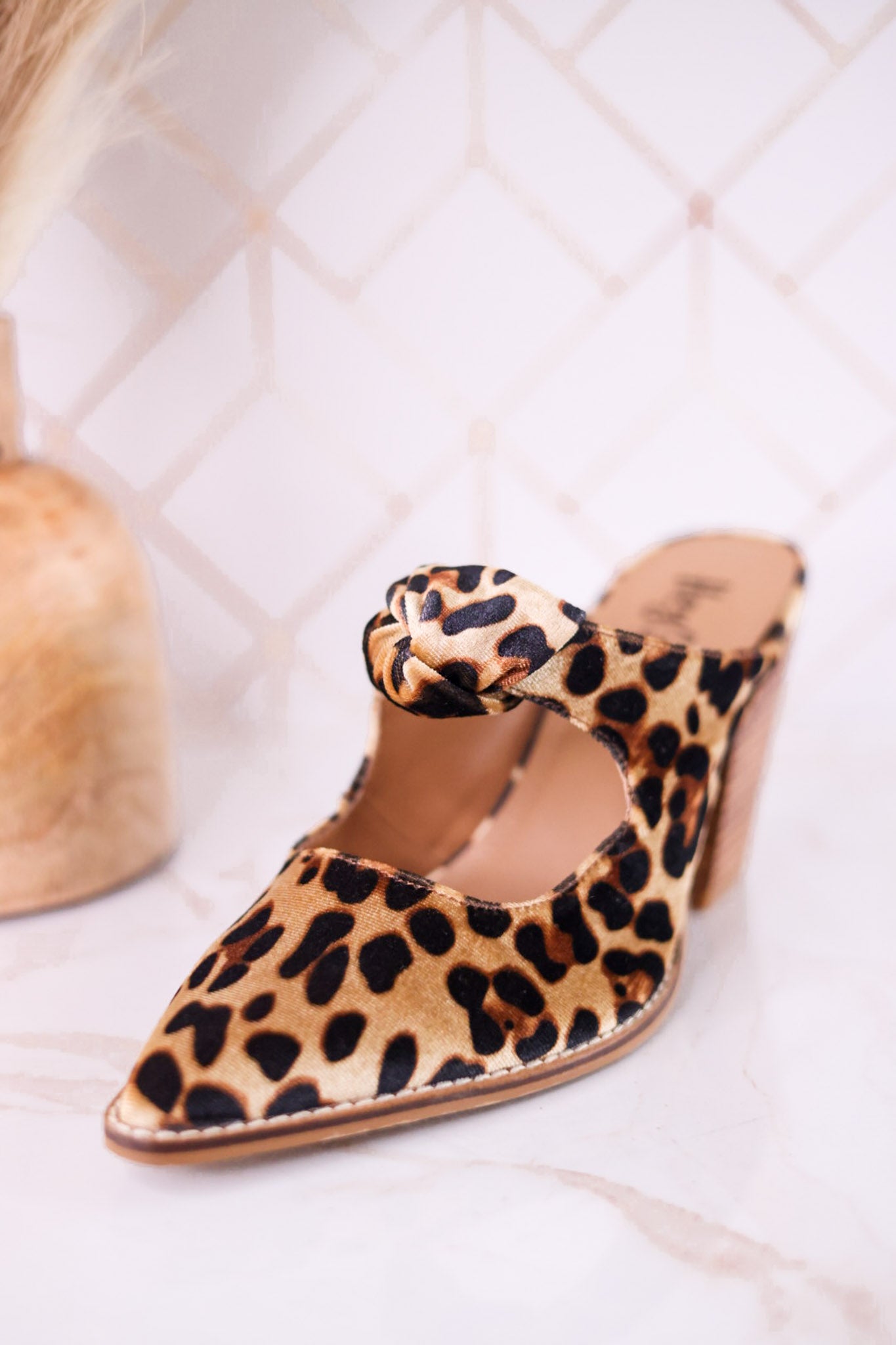 Knot Gonna Happen Leopard Velvet Mule Heels