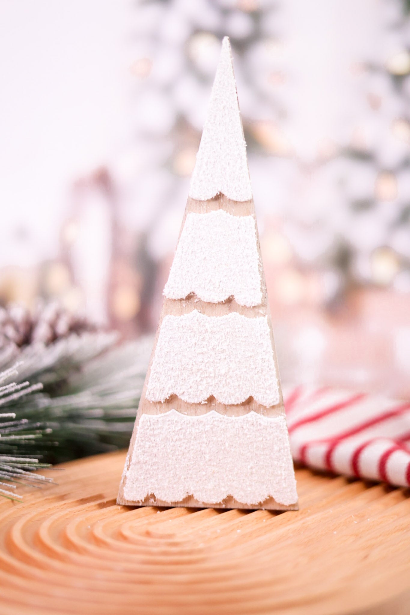 Reversible Chunky Wooden Winter Tree Table Top 9" Decoration