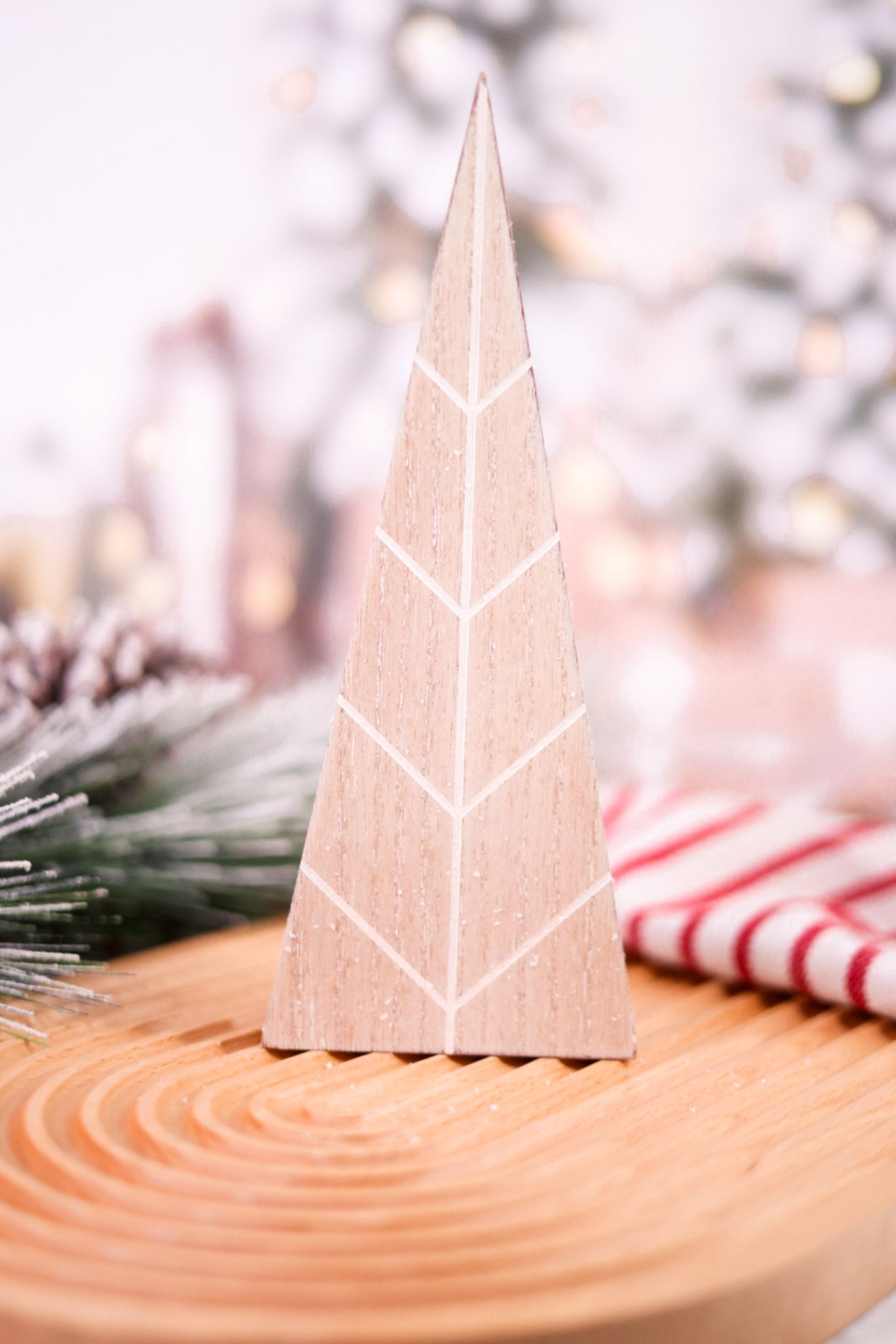 Reversible Chunky Wooden Winter Tree Table Top 9" Decoration