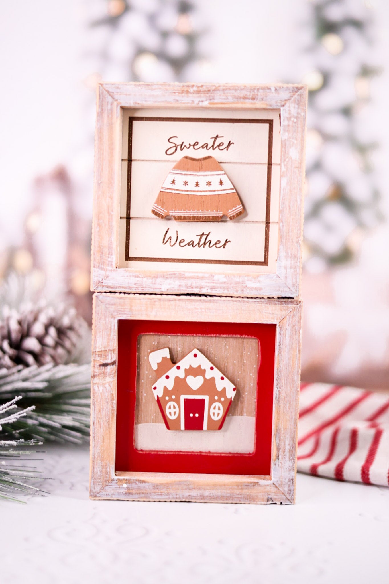 Gingerbread House & Sweater Weather Reversible Wooden Tabletop Decoration