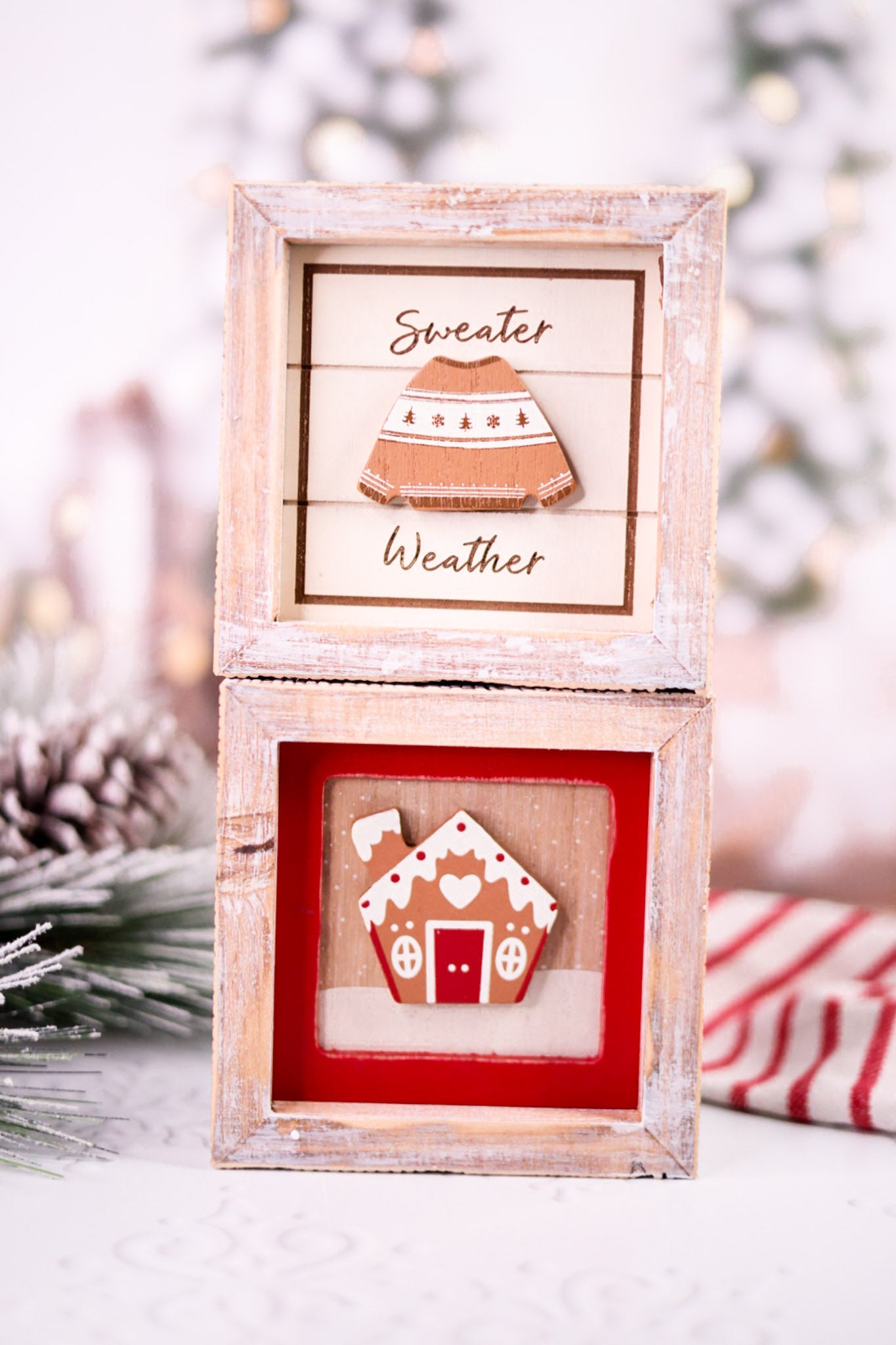 Gingerbread House & Sweater Weather Reversible Wooden Tabletop Decoration