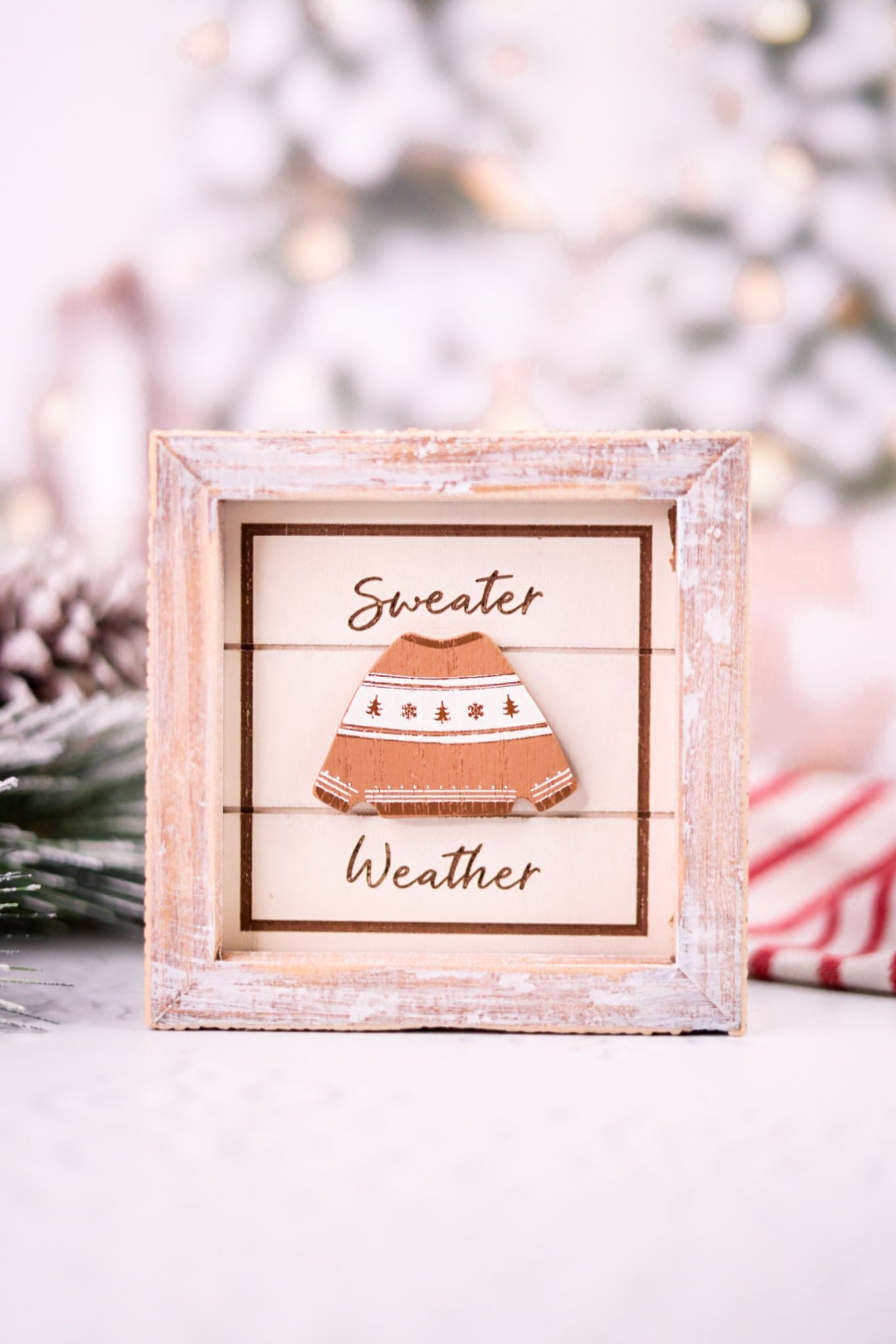 Gingerbread House & Sweater Weather Reversible Wooden Tabletop Decoration
