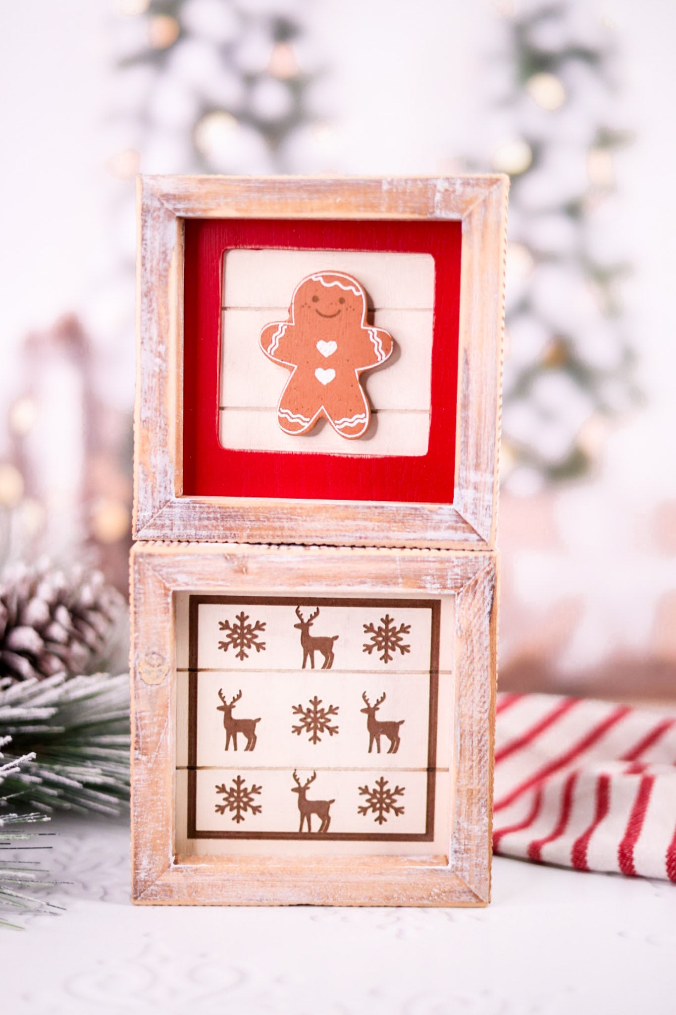 Wood Framed Gingerbread & Deer Framed Sign