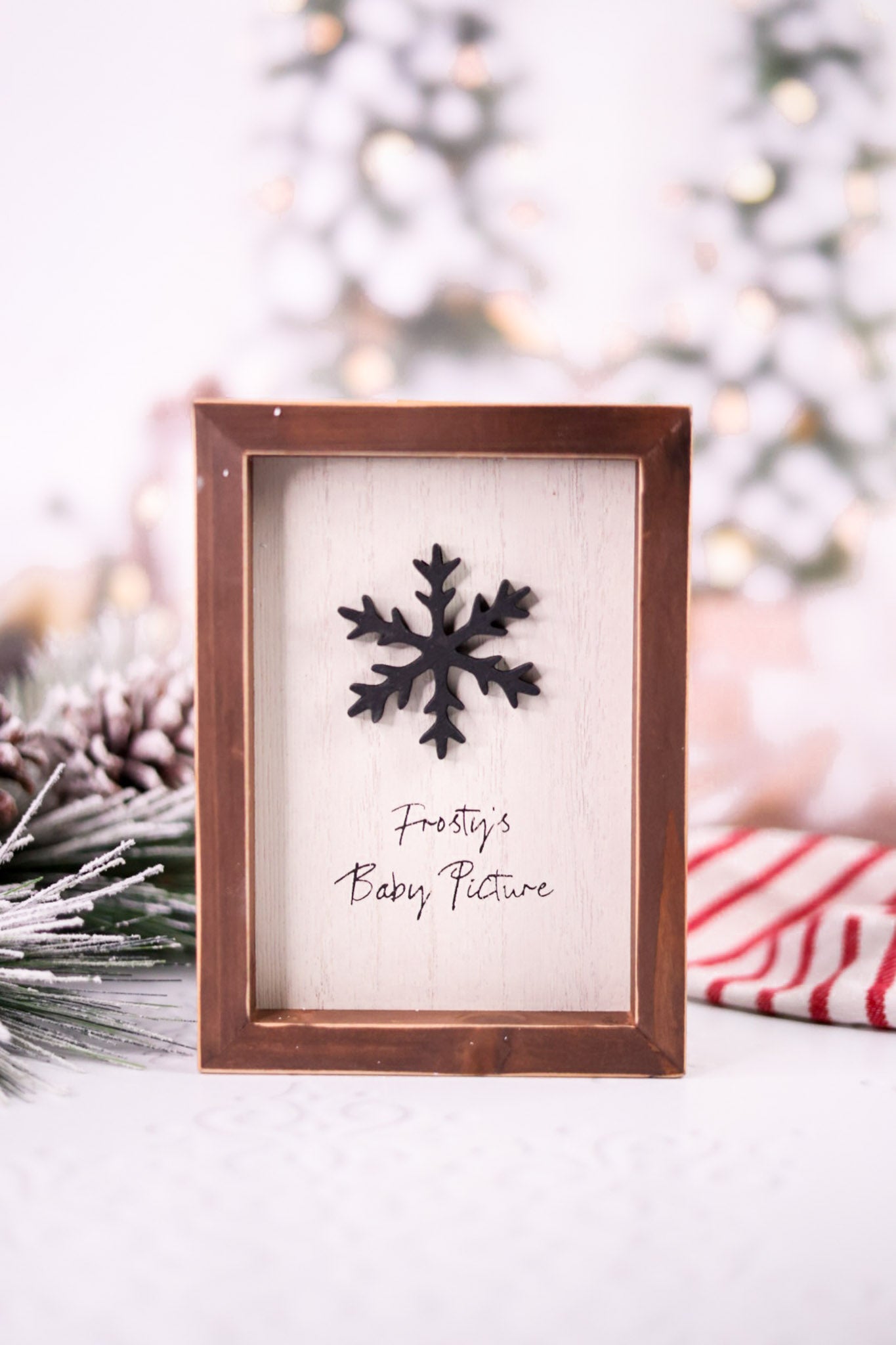 Frosty's Baby Picture Wooden Framed Snowflake Sign
