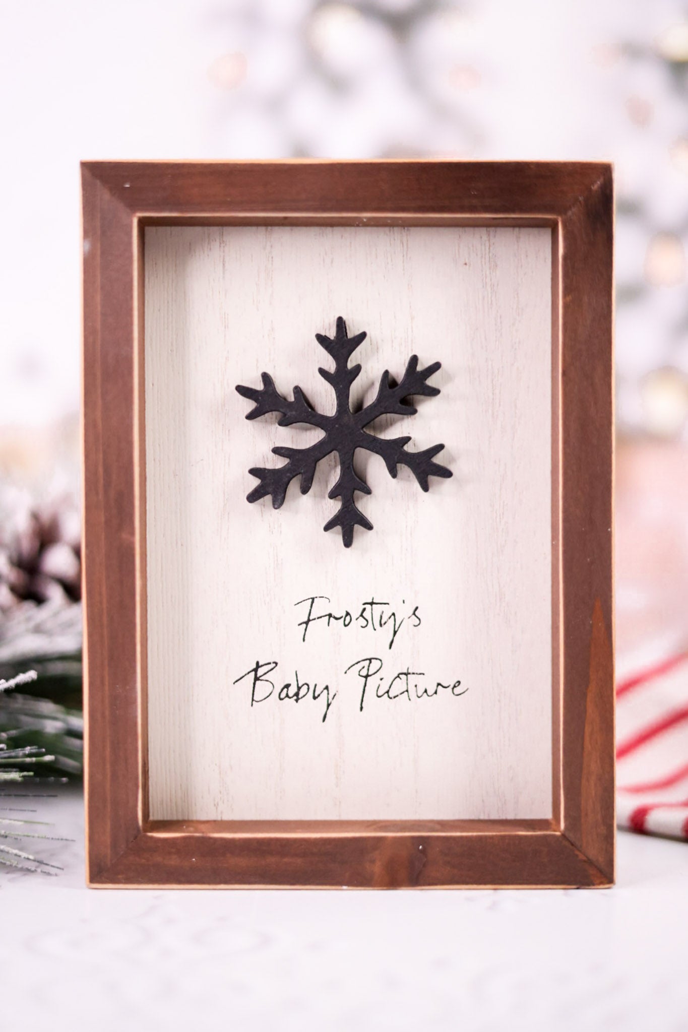 Frosty's Baby Picture Wooden Framed Snowflake Sign
