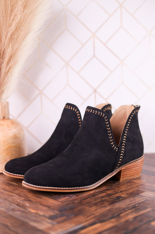 "Bluffin" Black Faux Suede Heeled Booties
