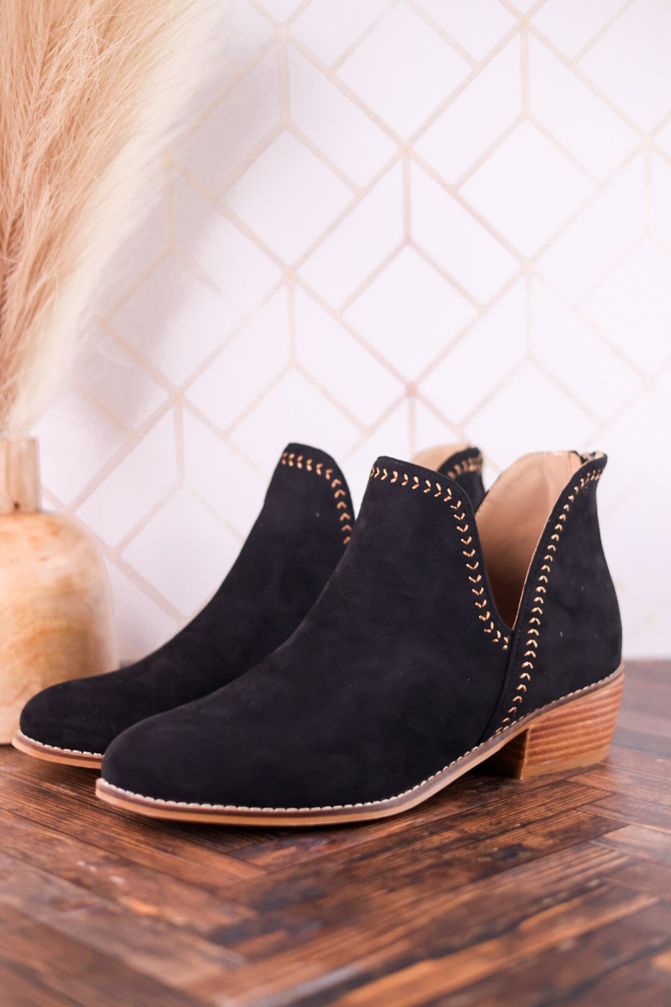 "Bluffin" Black Faux Suede Heeled Booties