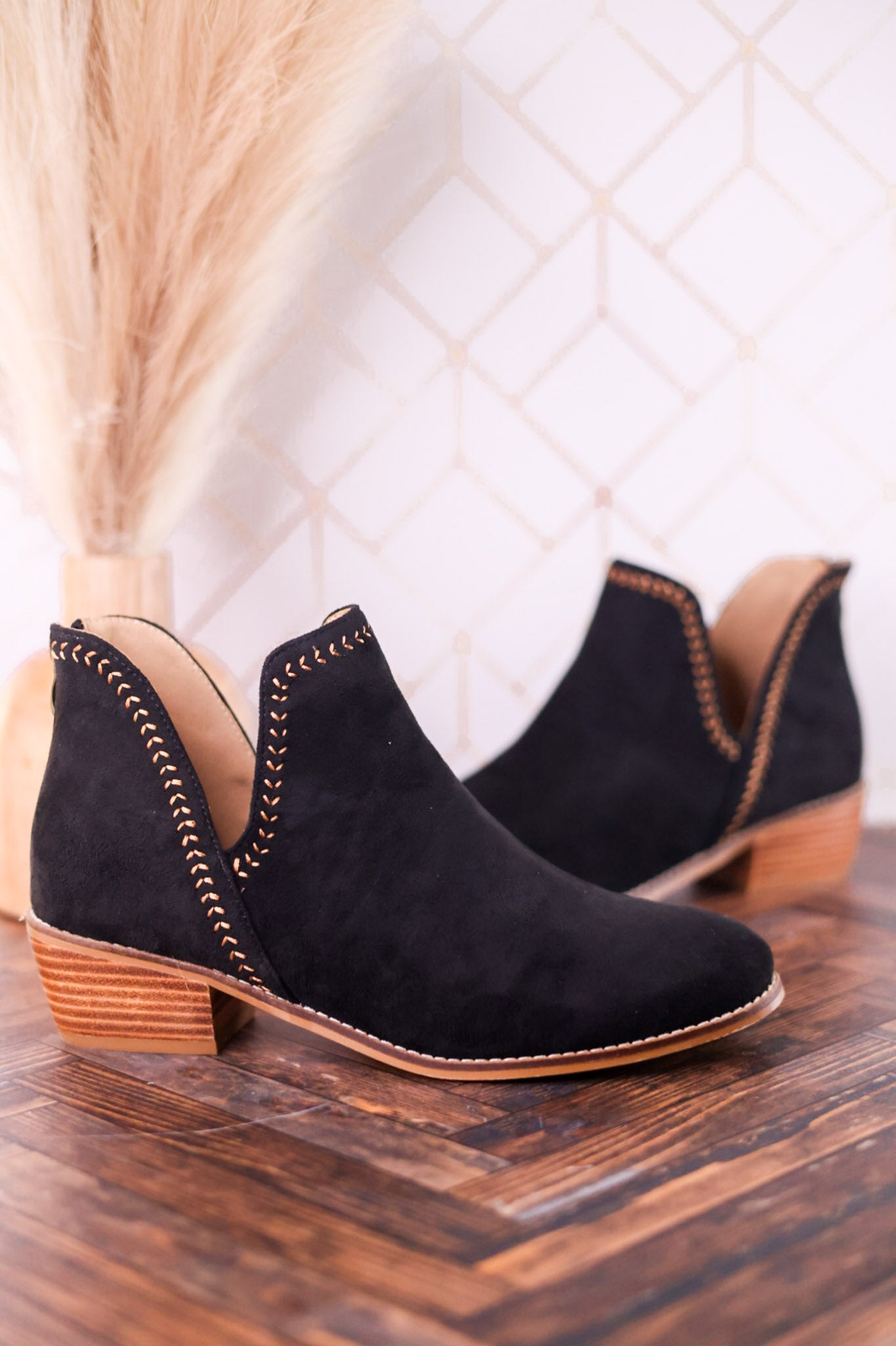 "Bluffin" Black Faux Suede Heeled Booties