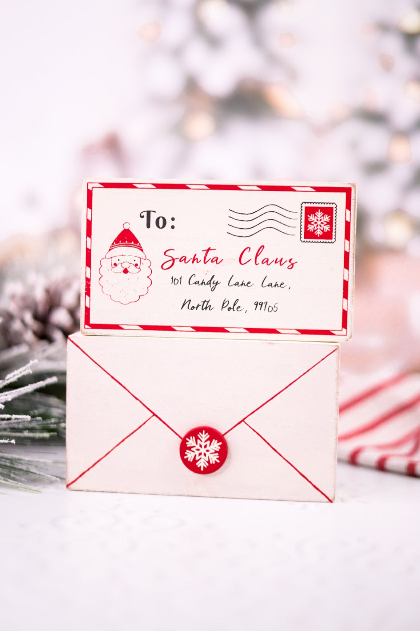 Reversible Chunky Wooden Letter To Santa Tabletop Decoration