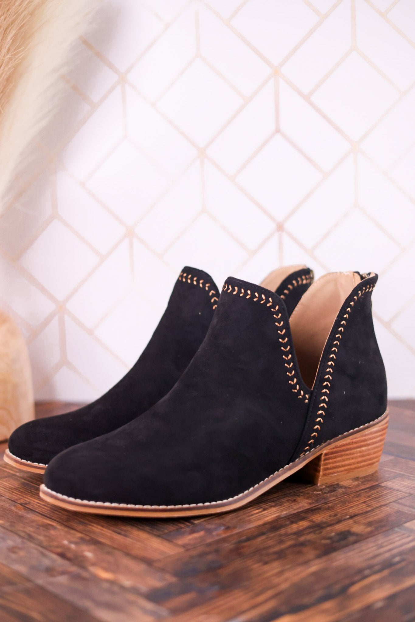 "Bluffin" Black Faux Suede Heeled Booties