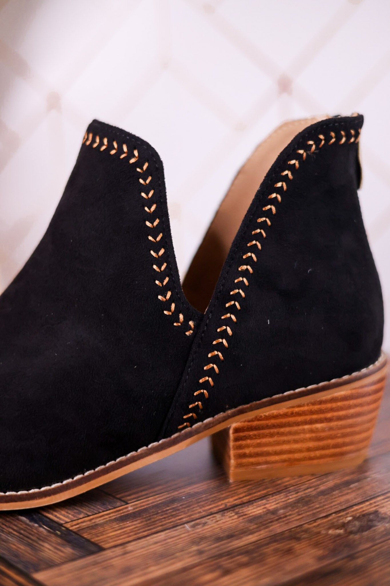 "Bluffin" Black Faux Suede Heeled Booties