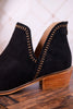 "Bluffin" Black Faux Suede Heeled Booties
