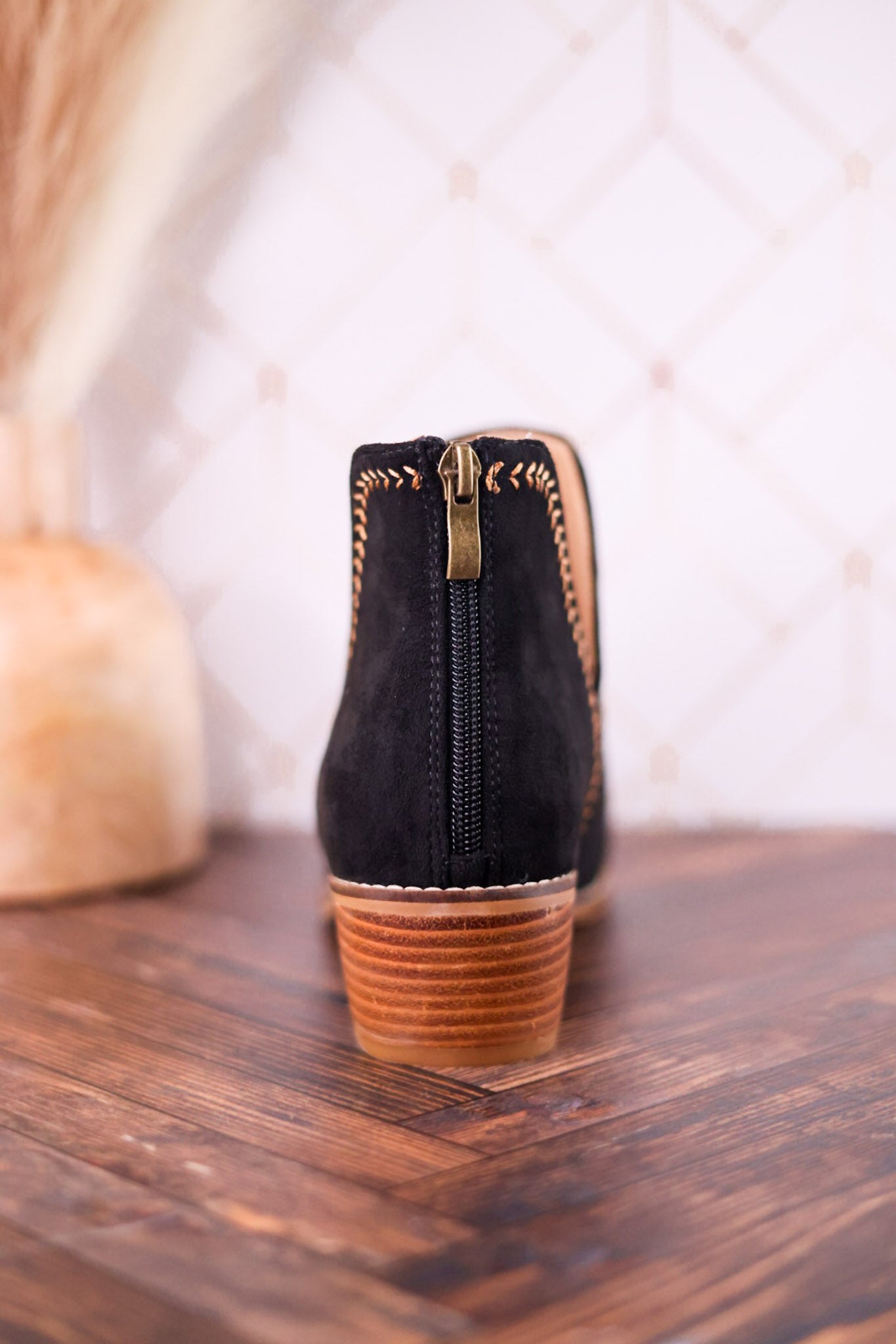"Bluffin" Black Faux Suede Heeled Booties