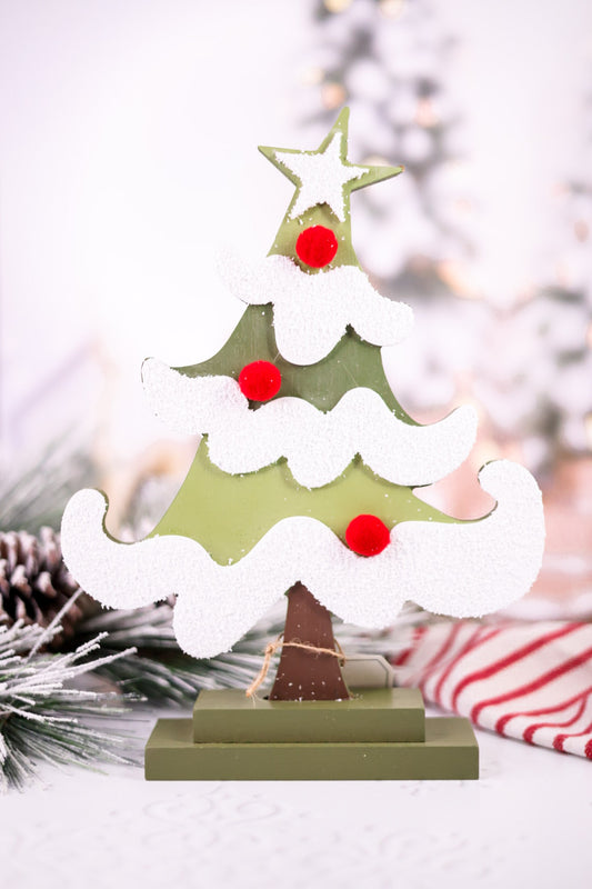 Wooden 12" Christmas Tree Cutout Table Top Decoration On Stand