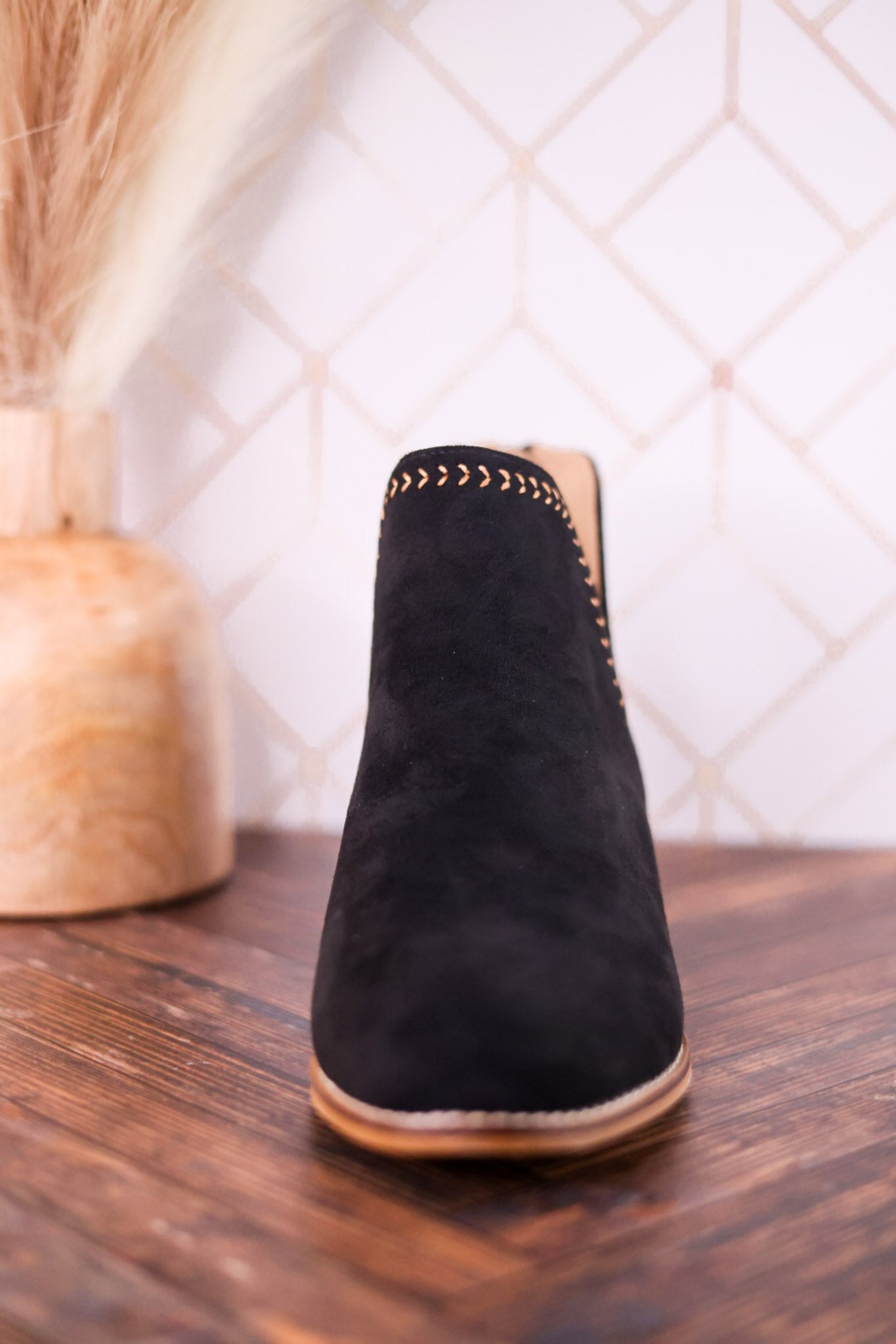 "Bluffin" Black Faux Suede Heeled Booties