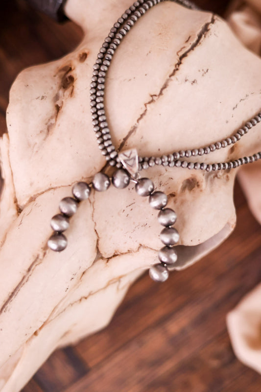 2 Layered Cowgirl Pearl Necklace with Horseshoe Pendant