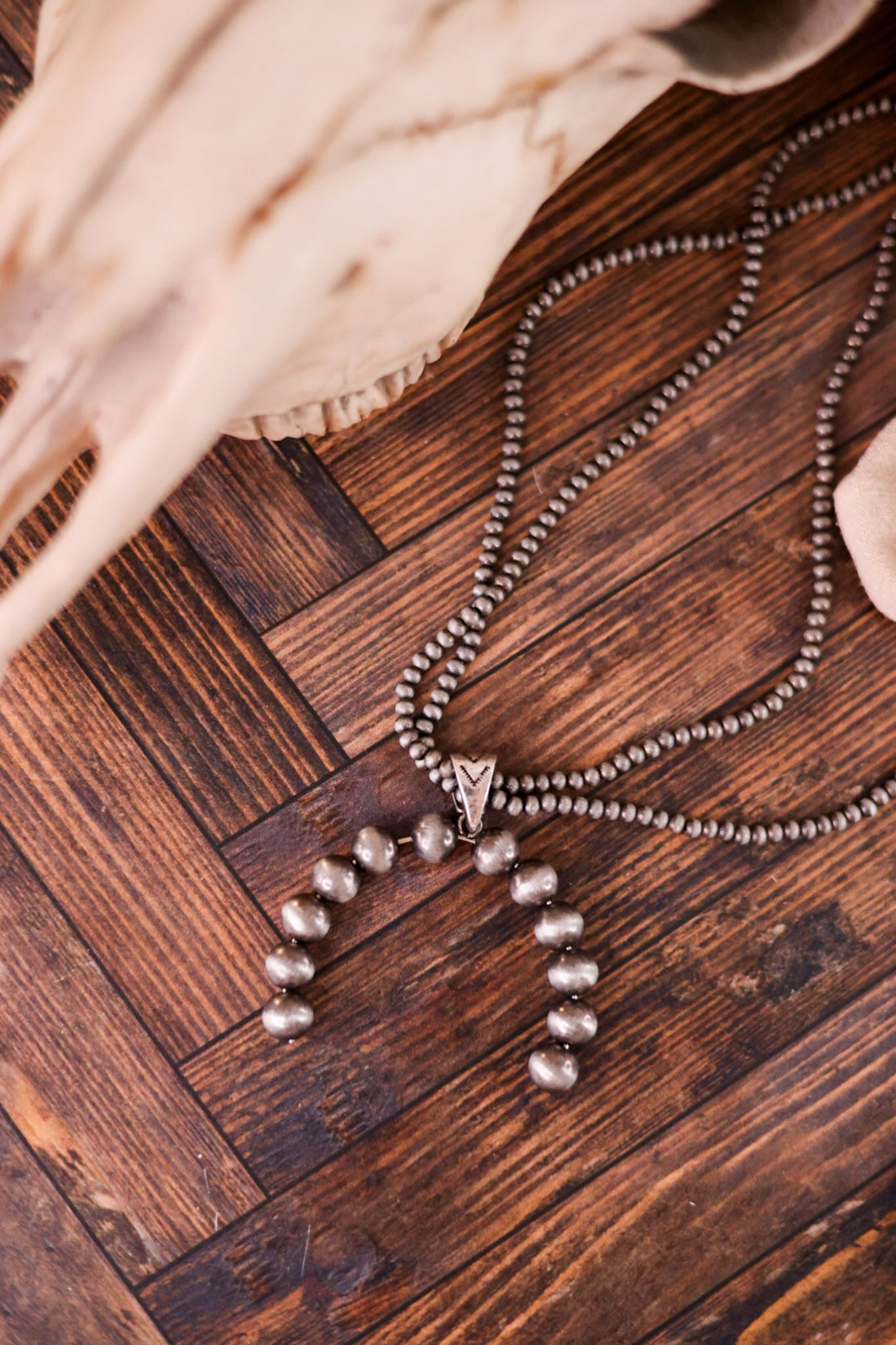 2 Layered Cowgirl Pearl Necklace with Horseshoe Pendant
