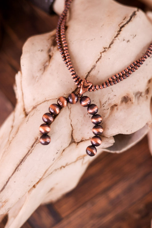Cowgirl Pearl Copper Horseshoe Necklace