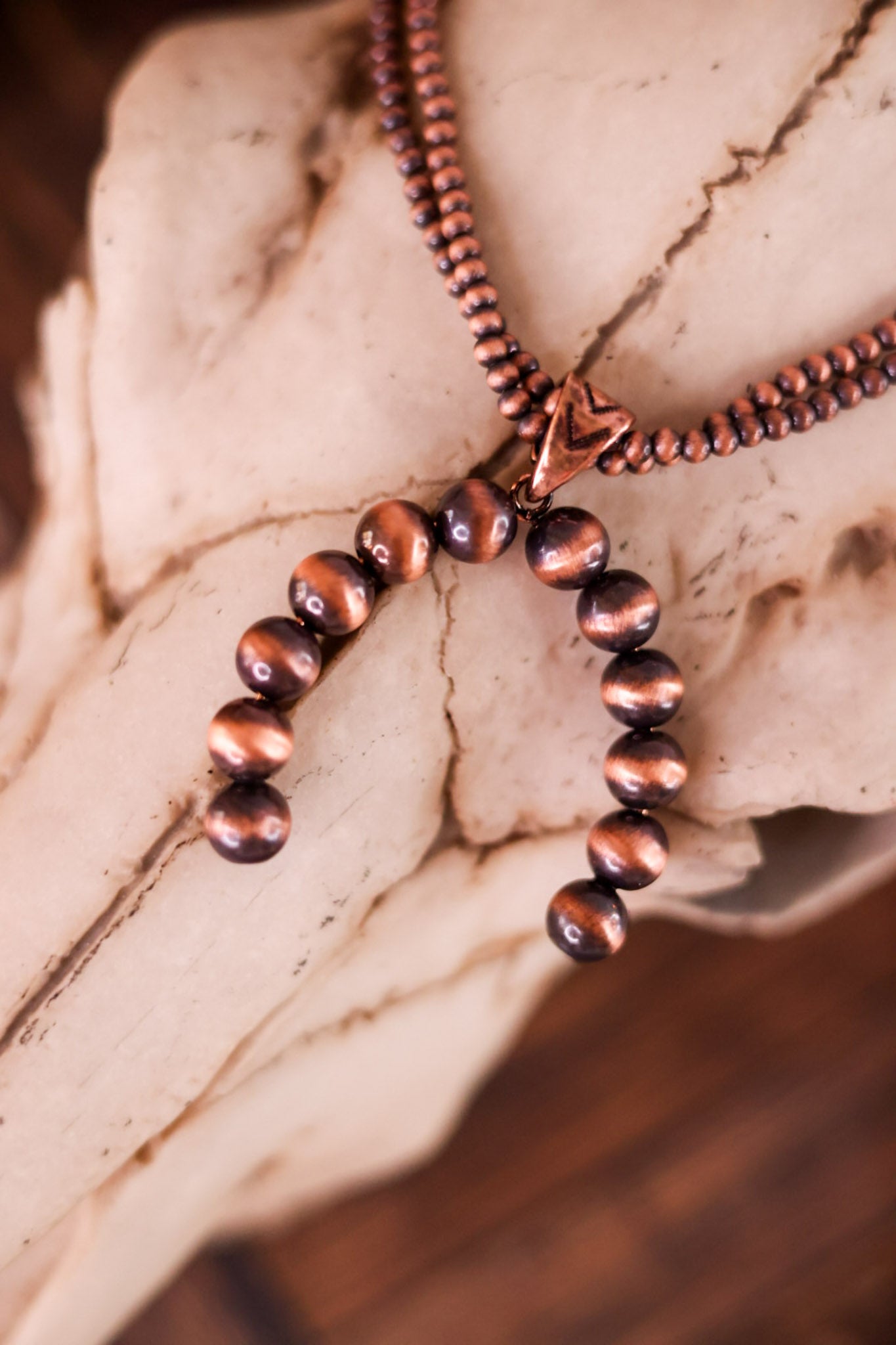 Cowgirl Pearl Copper Horseshoe Necklace