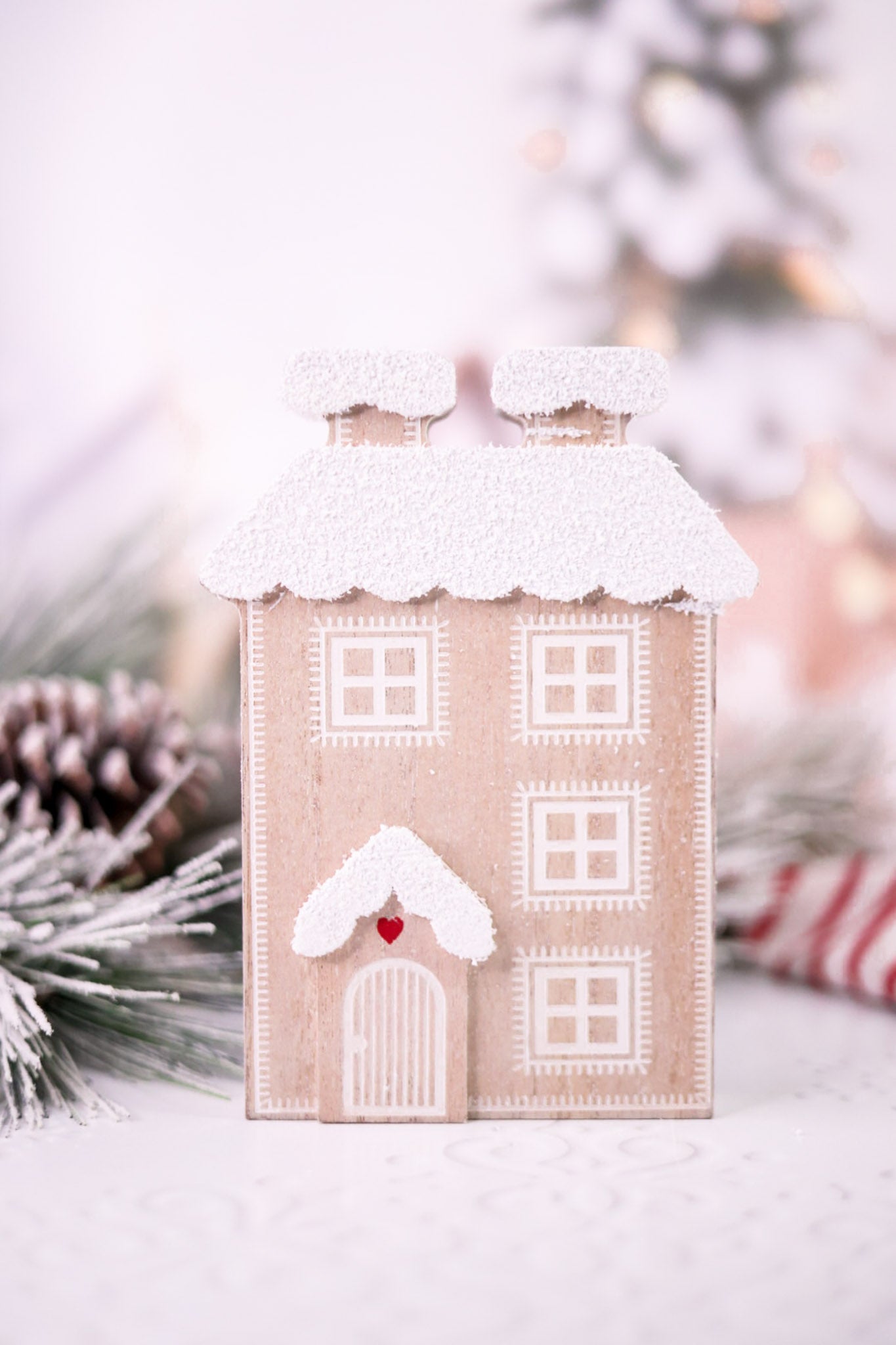7" Chunky Wooden Snowy Townhome Sitter