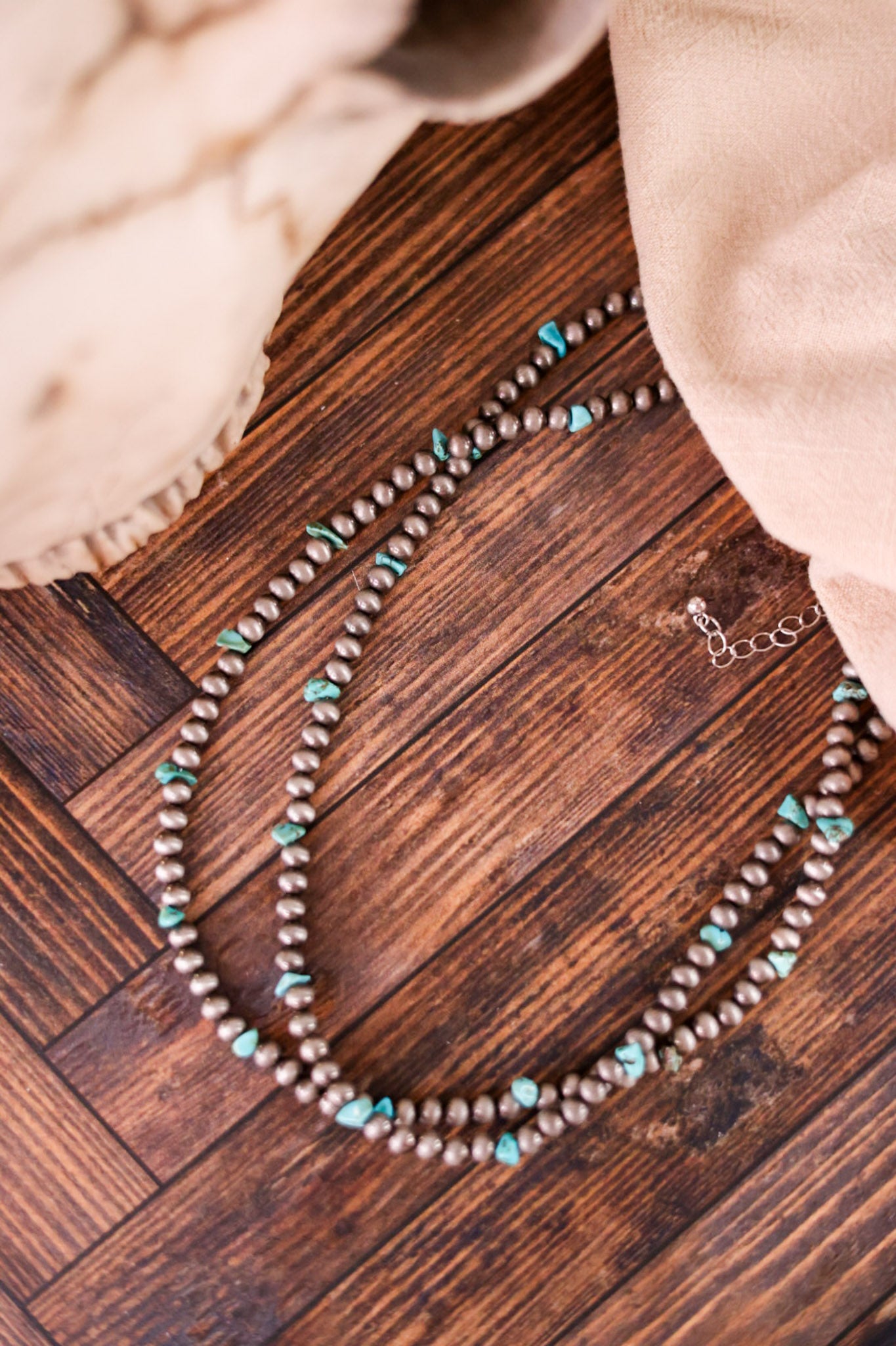 2 Layered Cowgirl Pearl and Turquoise Chip Necklace