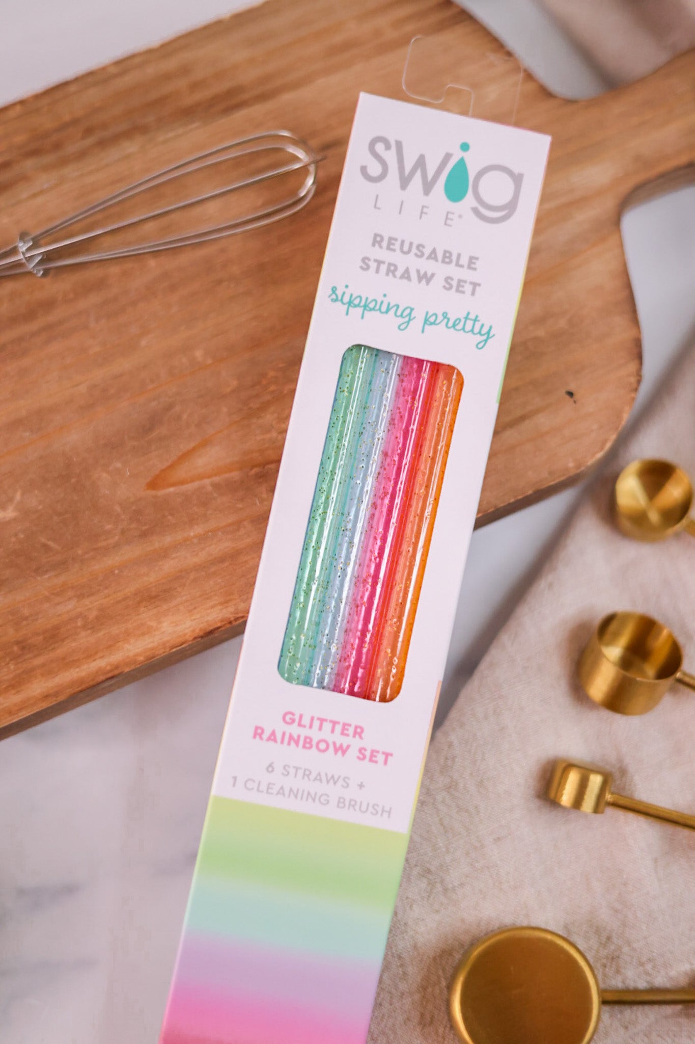 Rainbow Glitter Reusable Straw Set