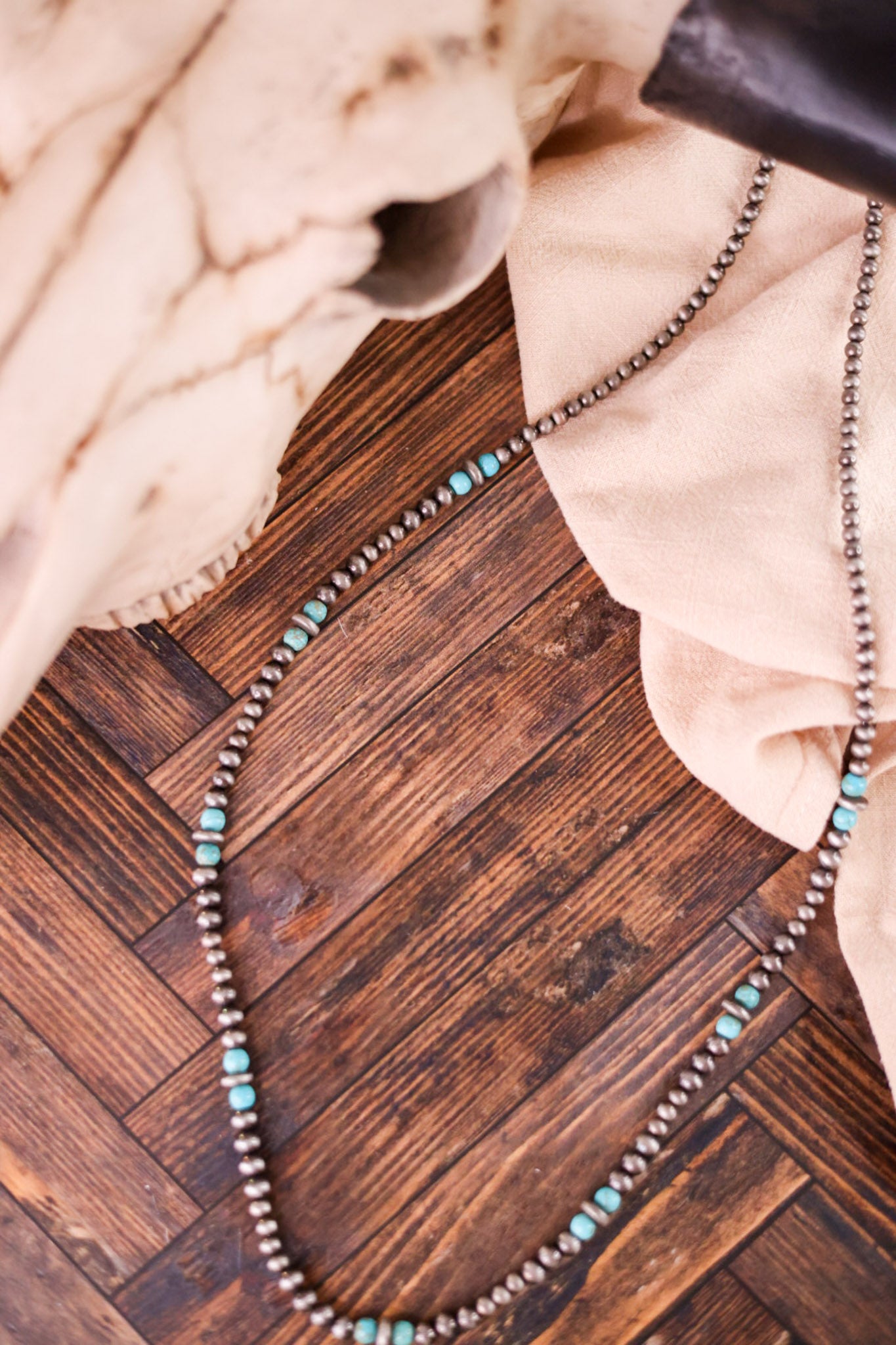 34" Beaded Necklace With Cowgirl Pearls and Turquoise Beads