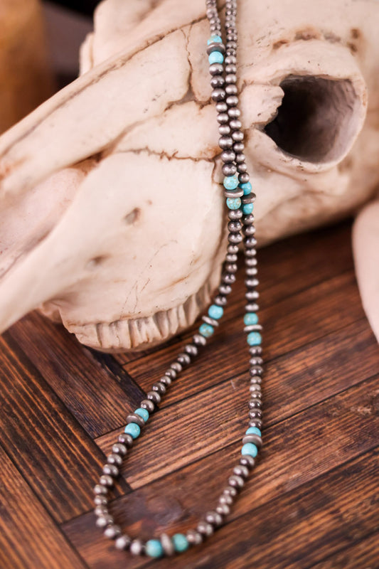 34" Beaded Necklace With Cowgirl Pearls and Turquoise Beads