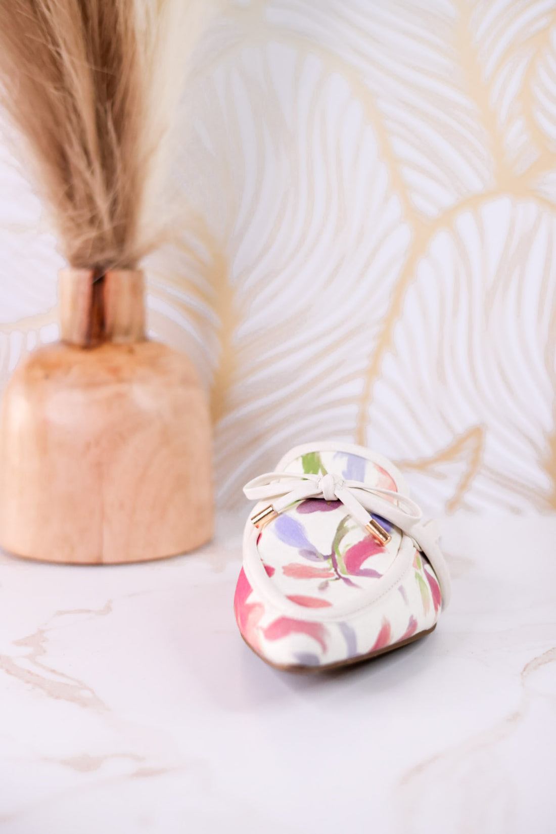 Tip Included Floral Pointed Toe Mules with multicolor floral design and bow accent for stylish comfortable footwear accessory