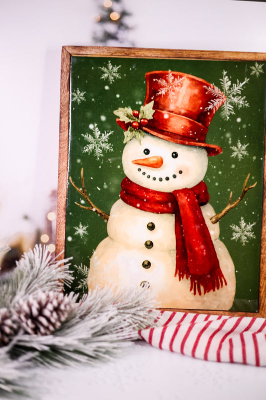 Crimson Pine Framed Snowman Sign