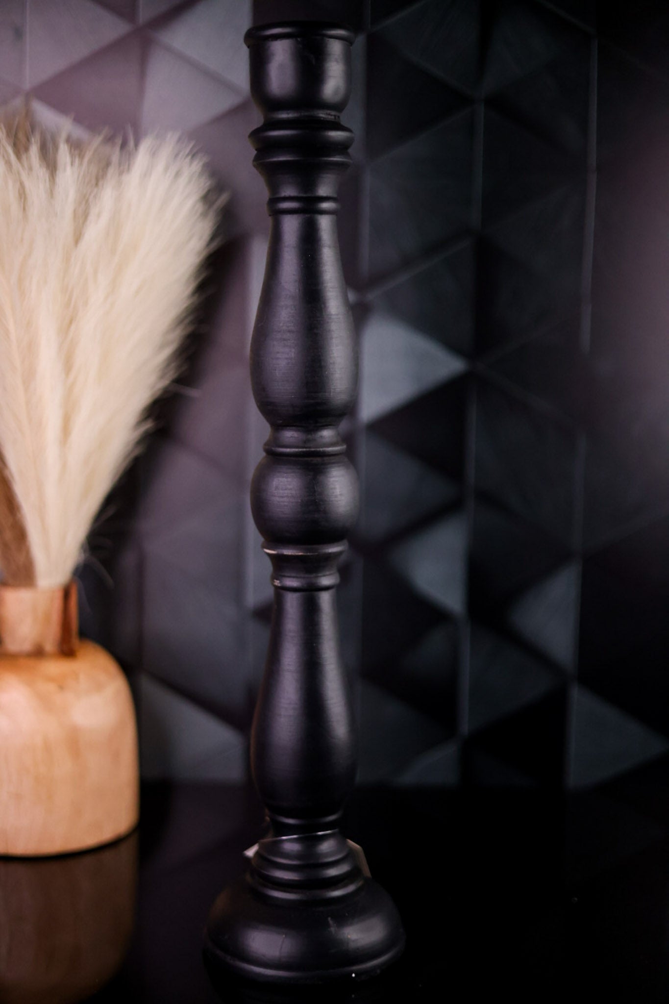 18.5" Black Wooden Taper Candle Holder