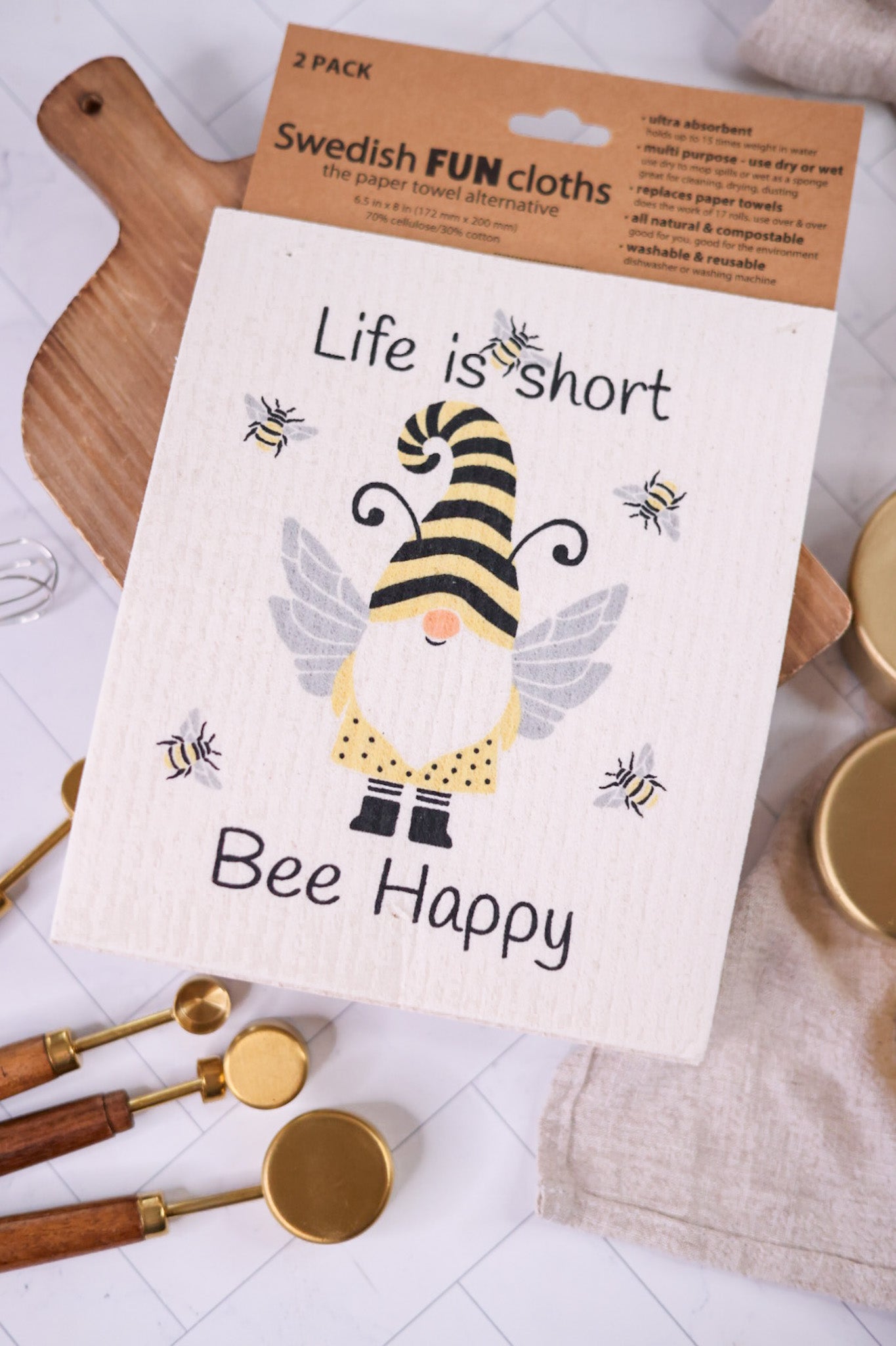 Bee Happy Gnome Swedish Dish Cloths (2pk)