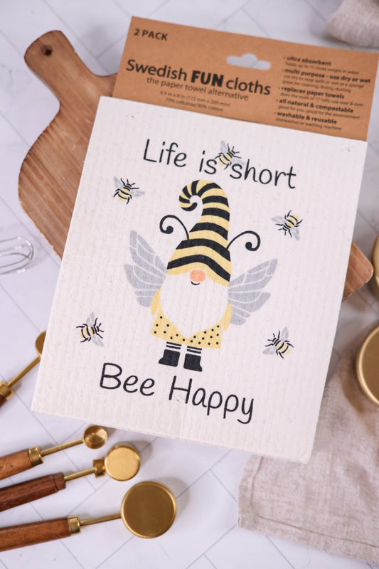 Bee Happy Gnome Swedish Dish Cloths (2pk)