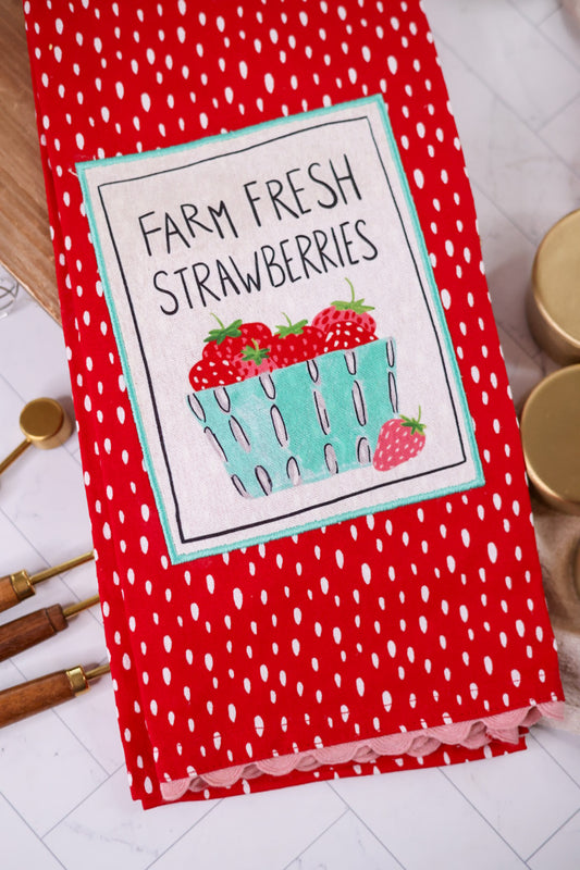 Farm Fresh Strawberries Tea Towel