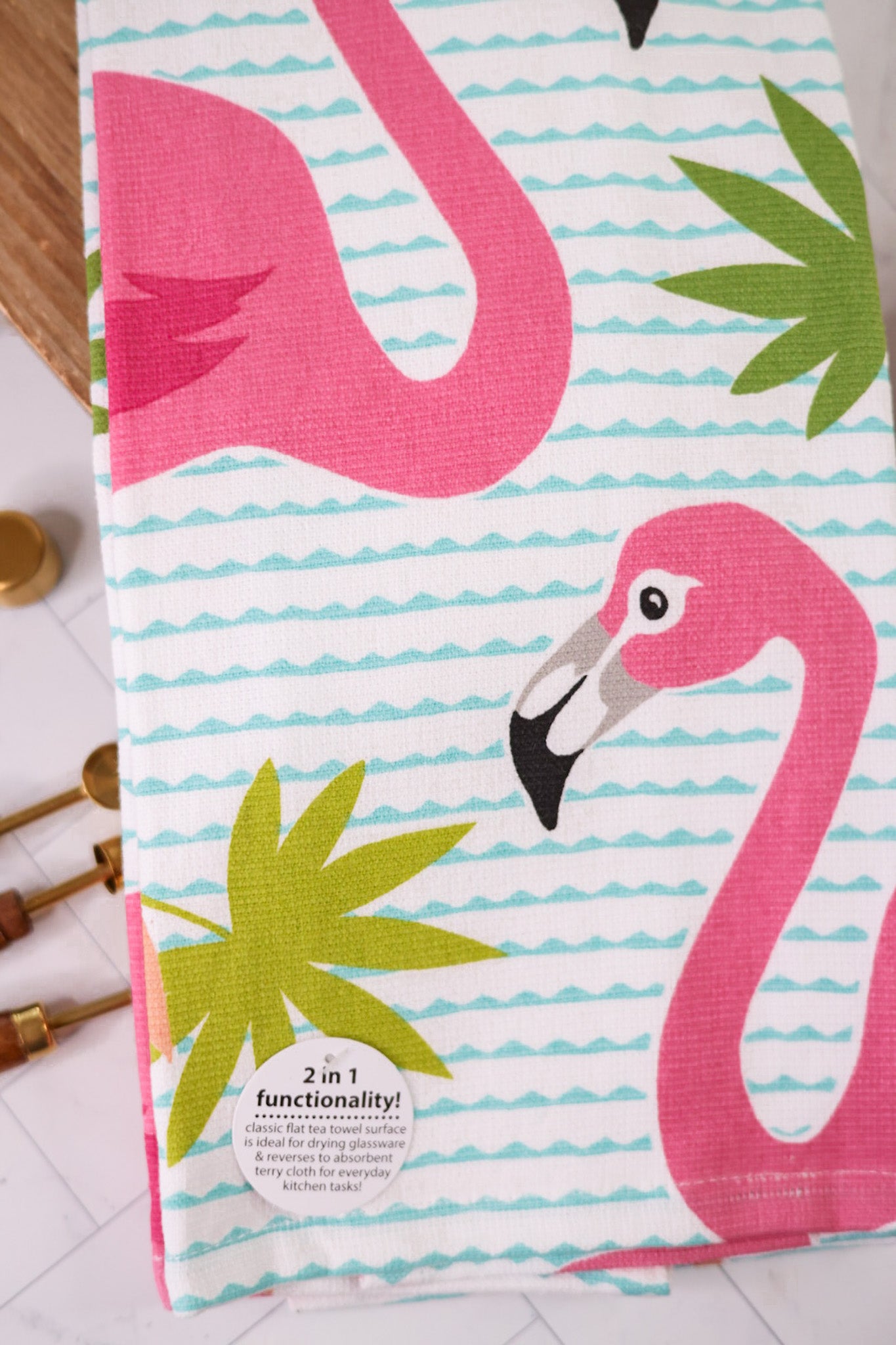 Flamingo and Waves Dual Purpose Kitchen Towel