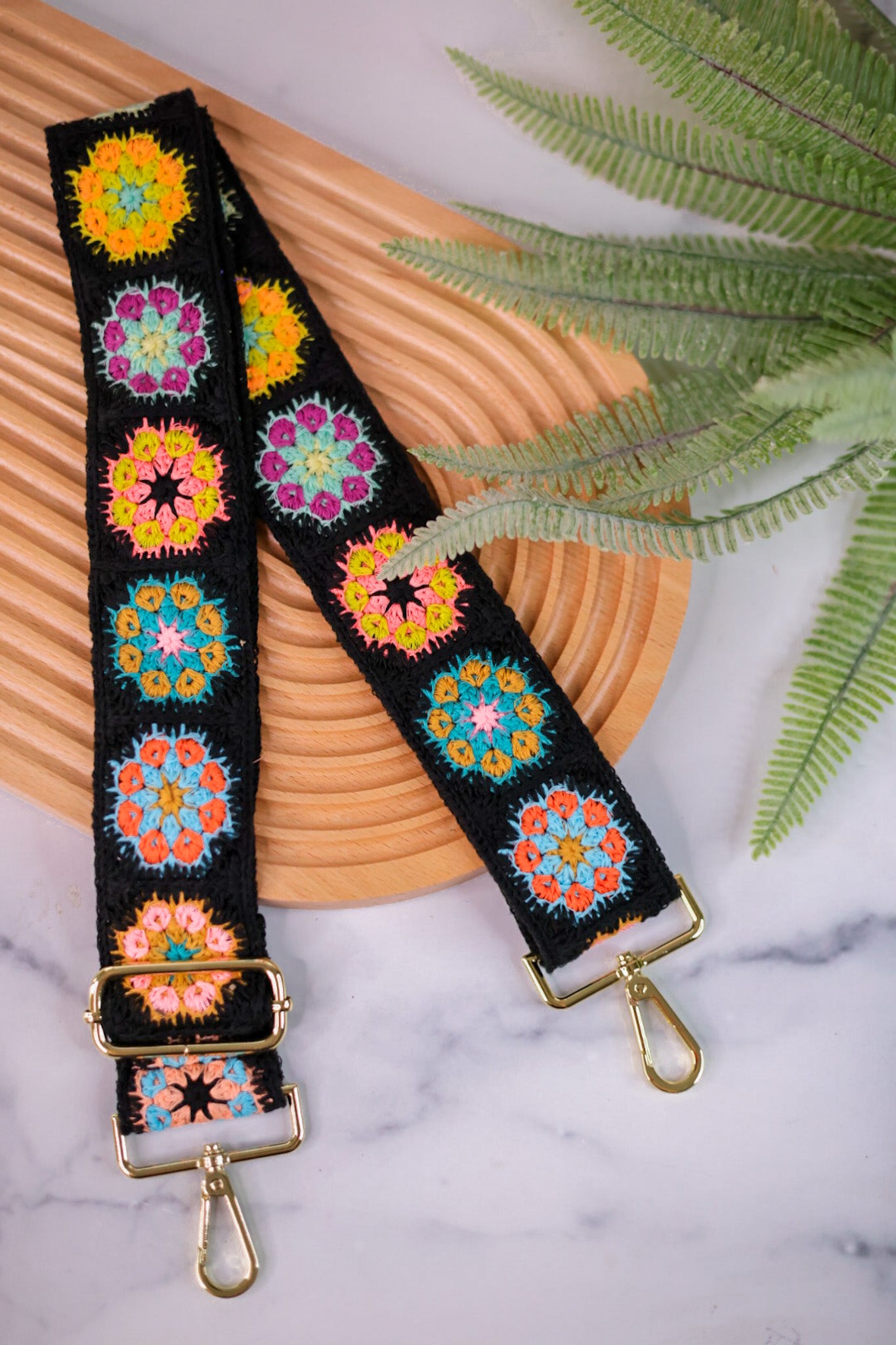 Black Floral Crochet Bag Strap