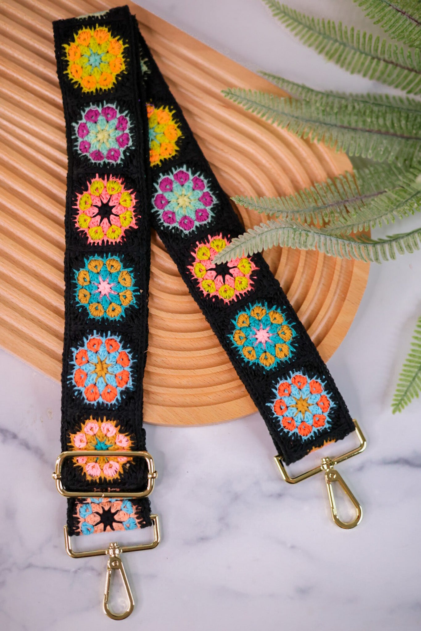 Black Floral Crochet Bag Strap