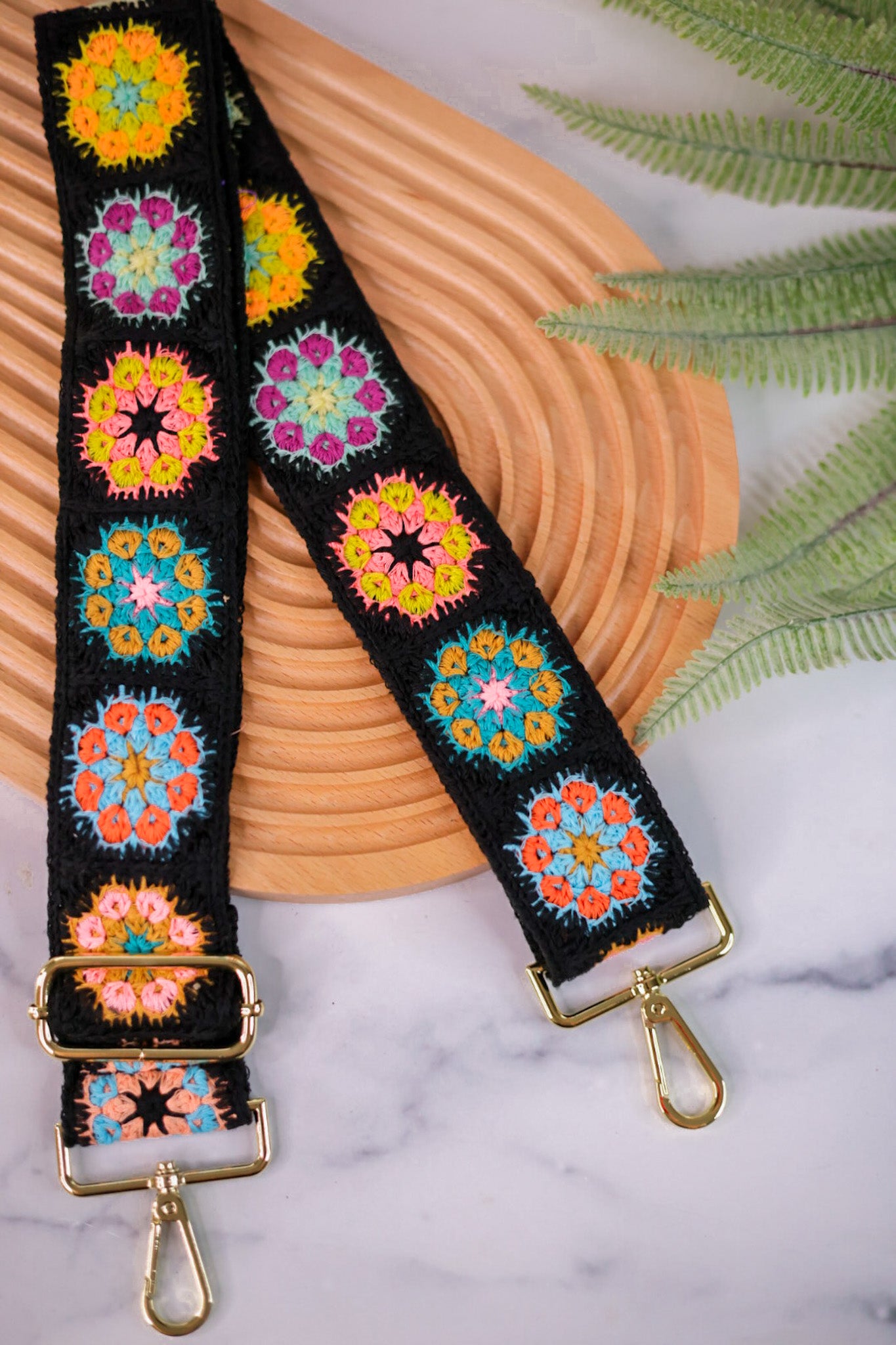 Black Floral Crochet Bag Strap