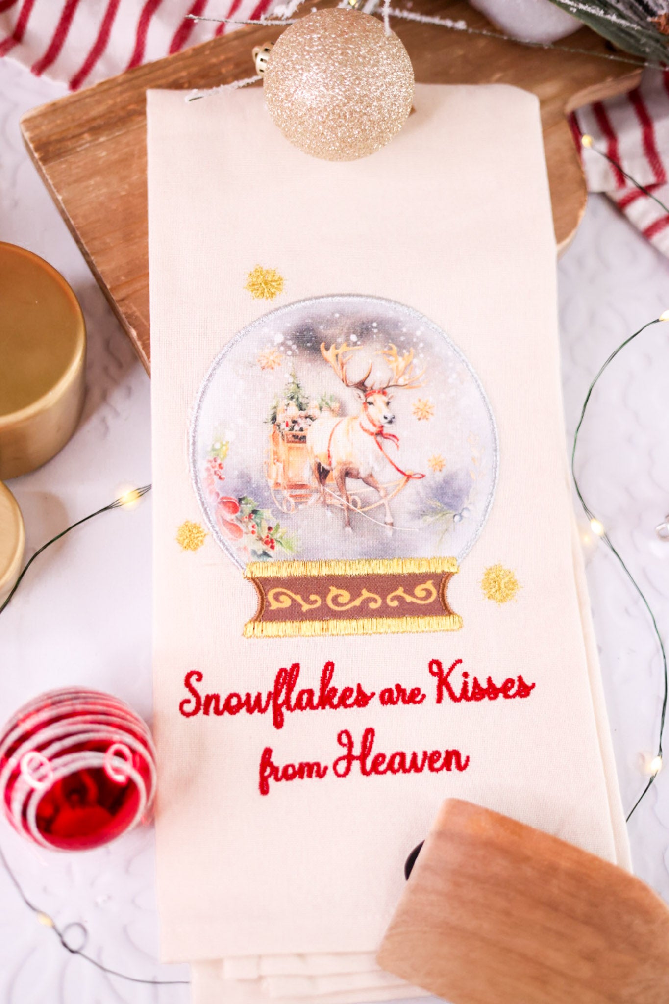 Snow Globe Reindeer Decorative Dishtowel