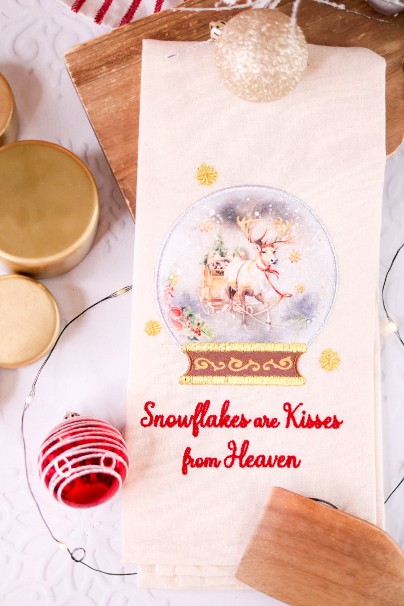 Snow Globe Reindeer Decorative Dishtowel