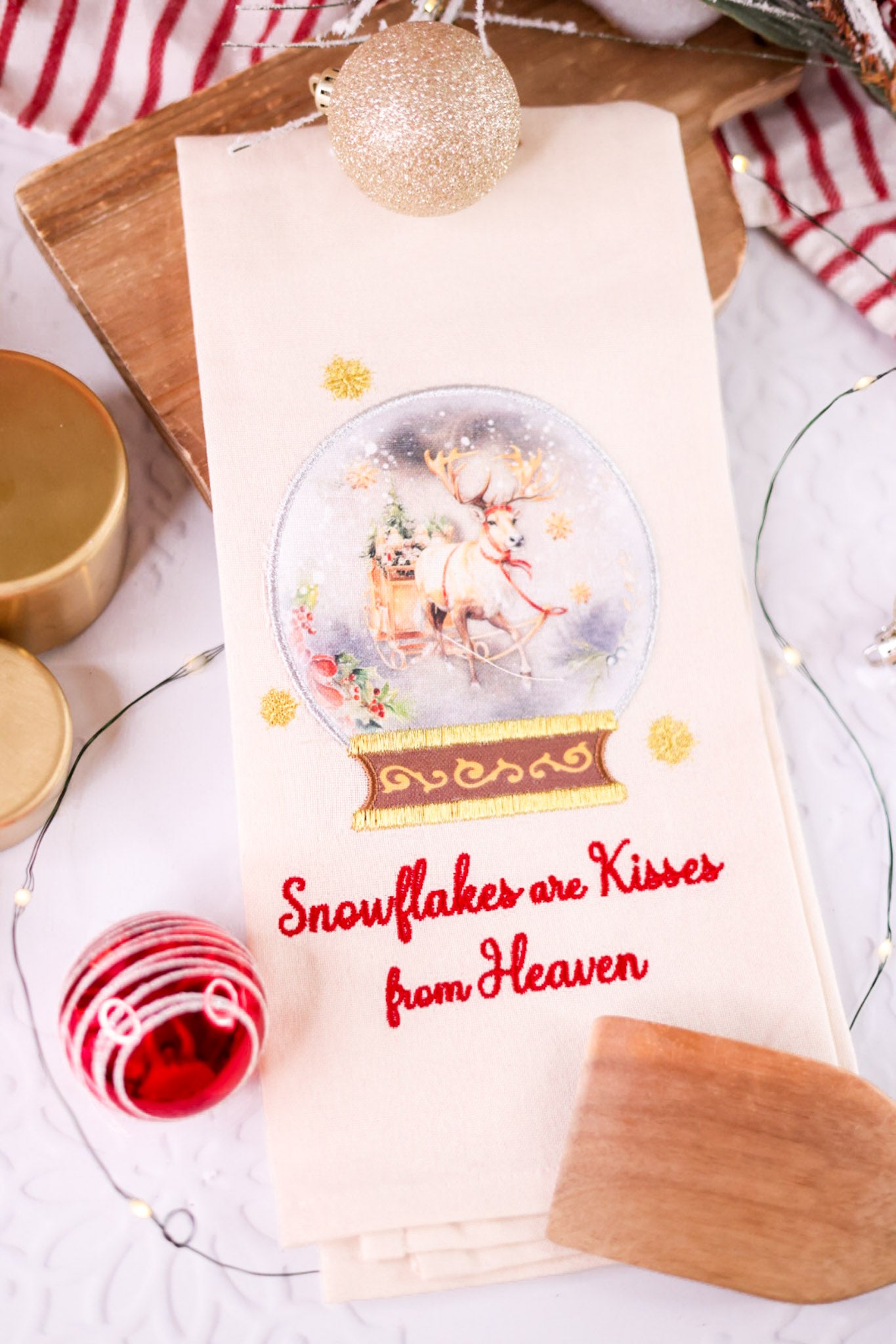 Snow Globe Reindeer Decorative Dishtowel