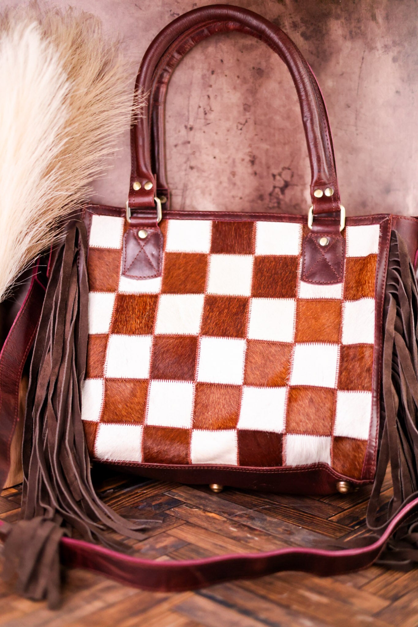 Canyon Check Leather & Cowhide Concealed Carry Purse