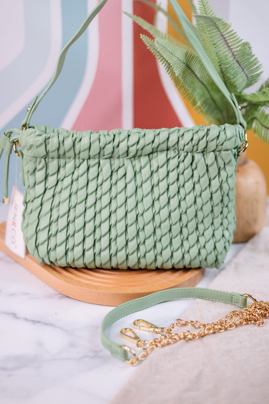 Sage Woven Cinch Crossbody Bag