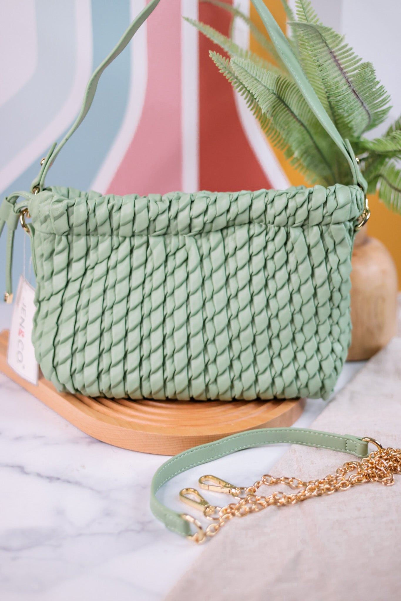 Sage Woven Cinch Crossbody Bag