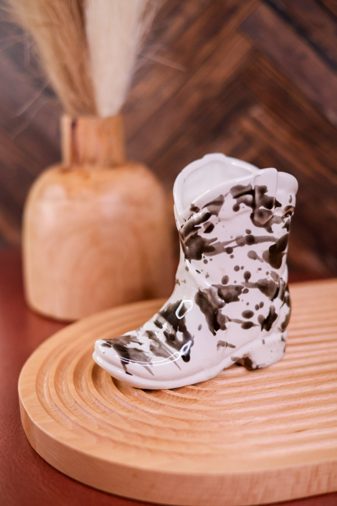 Nashville White and Grey Ceramic Cowboy Boot Candle in Palo Santo Suede