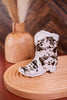 Nashville White and Grey Ceramic Cowboy Boot Candle in Palo Santo Suede